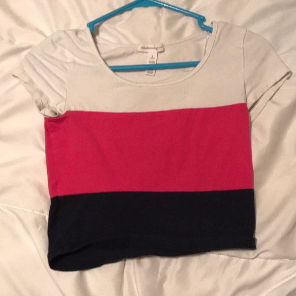 Pink white and navy top